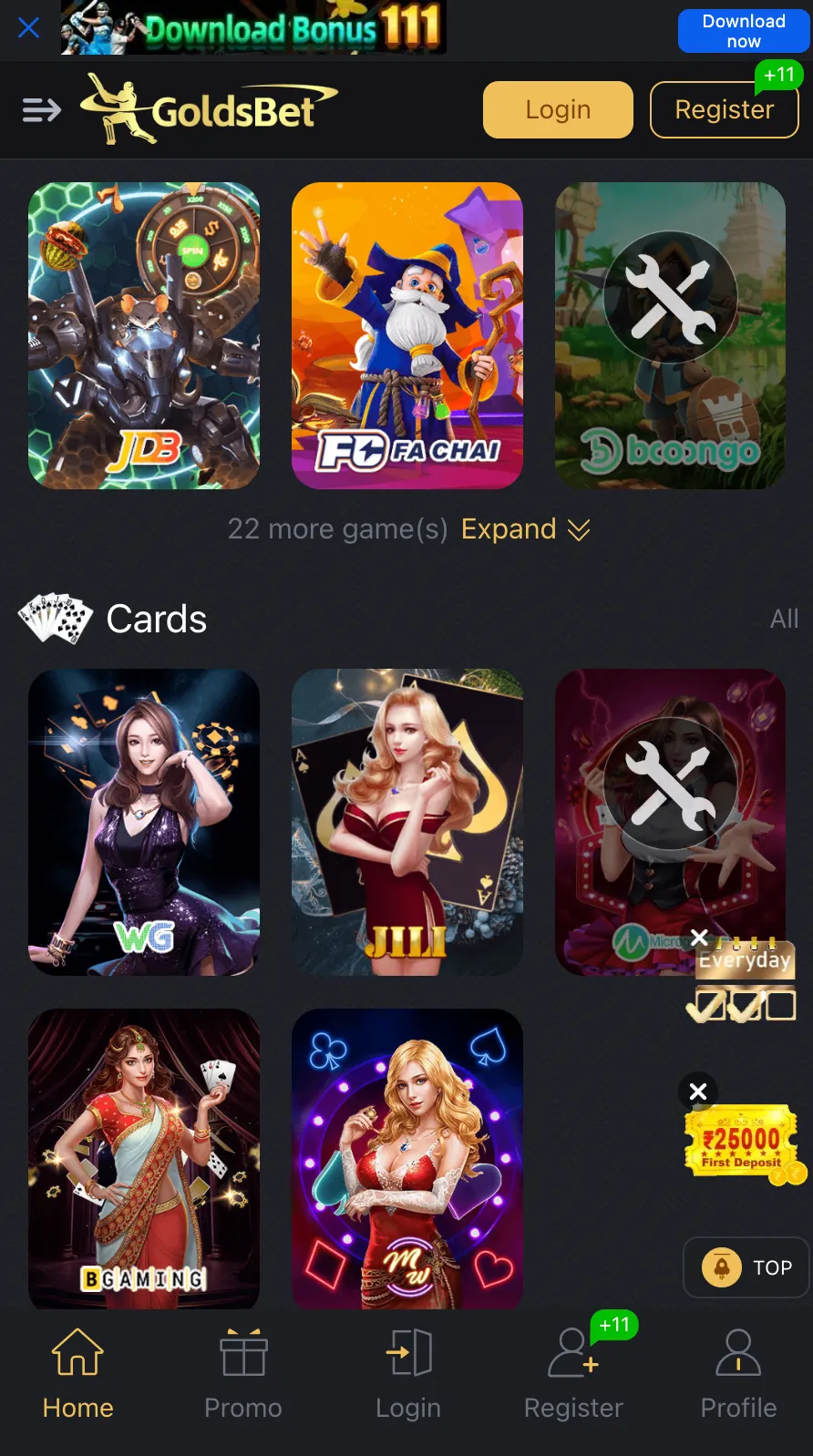GoldsBet Popular Casino Card Games selection