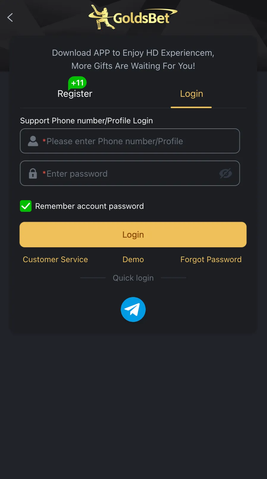 Secure GoldsBet Login Screen for real money accounts